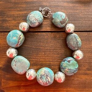 Boho Vintage Tibetan Turquoise and Sterling Silver Bead Necklace